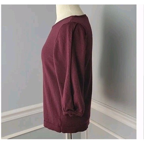 Talbots Sweater Boat neck 3/4 Slit Sleeve Maroon Pure Merino Wool Large - Picture 2 of 7